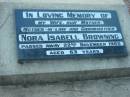 Nora Isabell BROWNING
22 Nov 1985
aged 63
Tamborine Catholic Cemetery, Beaudesert