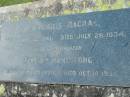 Finlay James MACRAE
b: 12 Jun 1861 d: 26 Jul 1934
(daughter) Heather Mary LONG
b: 29 Apr 1904, d: 10 Oct 1935
Tamrookum All Saints church cemetery, Beaudesert