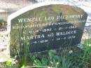 
Wenzel Leo PACZOWSKY,
11-4-1892 - 21-1-1965;
Martha nee WALDECK,
9-4-1891 - 14-5-1975;
Tea Gardens cemetery, Great Lakes, New South Wales
