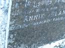 
Annie BLANCH,
wife mother,
died 26 March 1934 aged 49 years;
Tea Gardens cemetery, Great Lakes, New South Wales
