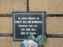 Ernest William BENNEDICK
12 Jun 1974
aged 55
The Gap Uniting Church, Brisbane