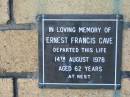 Ernest Francis CAVE
14 Aug 1978
aged 62
The Gap Uniting Church, Brisbane