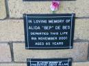 Alida Bep De BES
8 Nov 2001
aged 85
The Gap Uniting Church, Brisbane