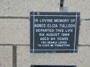 Agnes Eliza TULLOCH
5 Aug 1988
aged 84
The Gap Uniting Church, Brisbane