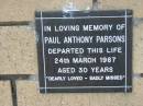 Paul Anthony PARSONS
24 Mar 1987
aged 30
The Gap Uniting Church, Brisbane