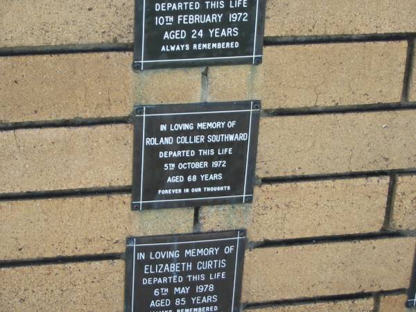 Roland Collier SOUTHWARD  | 5 Oct 1972  | aged 68  |   | The Gap Uniting Church, Brisbane  |