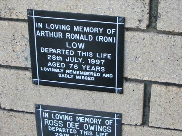 Arthur Ronald (Ron) LOW  | 28 Jul 1997  | aged 76  |   | The Gap Uniting Church, Brisbane  |