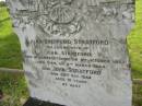 Alam Shepperd STRATFORD,
wife of John STRATFORD,
born Somersetshire 9 Oct 1857,
died 8 March 1934;
John STRATFORD,
died 28 Oct 1944 aged 92 years;
Tiaro cemetery, Fraser Coast Region