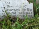 Ludvig Christian FRUS,
born Denmark 30-8-1864,
died Australia 11 Nov 1932;
Tiaro cemetery, Fraser Coast Region