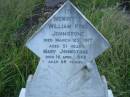 William King JOHNSTONE,
died 23 March 1917 aged 51 years;
Mary JOHNSTONE,
died 16 April 1942 aged 69 years;
Tiaro cemetery, Fraser Coast Region