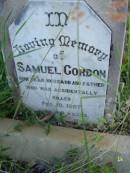 Samuel GORDON,
husband father,
accidentally killed 10 Feb 1907 aged 44 years;
Elizabeth Ellen GORDON,
child,
died 5 Aug 1888 aged 3 months;
John Campbell GORDON,
child,
died 9 Jan 1890 aged 8 months;
Elizabeth GORDON,
mother,
died 21 June 1920 aged 61 years;
Tiaro cemetery, Fraser Coast Region