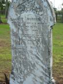 Ann MOFFETT,
wife of A. MOFFETT,
died 30 Nov 1901 aged 67 years;
Andrew MOFFETT,
husband,
died 11 Oct 1903 aged 79 years;
Tiaro cemetery, Fraser Coast Region