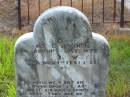 R. RIDGWAY,
died 26 June 1881;
M.A. RIDGWAY,
wife,
died 4 Feb 1888;
Tiaro cemetery, Fraser Coast Region