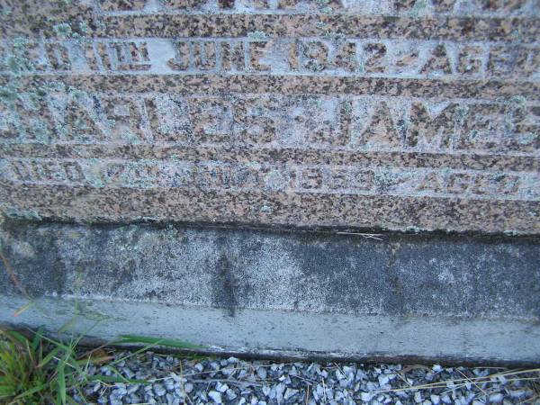 Dora WOOD,  | wife mother,  | died 11 June 1942 aged 57 years;  | Charles James WOOD,  | died 12 July 1959 aged 74? years;  | Tiaro cemetery, Fraser Coast Region  | 