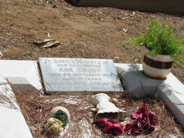 Ann CRUST died 8 Sept 1956 aged 91 years,  | Tingalpa Christ Church (Anglican) cemetery, Brisbane  |   | 