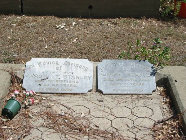 Margaret STANLEY died 18 Sept 1942 aged 40 years,  | Aubrey STANLEY died 2 Apr 1948 aged 51 years,  | Tingalpa Christ Church (Anglican) cemetery, Brisbane  |   | 