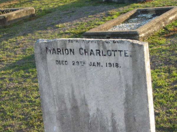Marion, wife of John T. FRANCIS,  | died 18 June 1921 aged 24 years;  | Marion Charlotte,  | died 29 Jan 1918;  | Toogoolawah Cemetery, Esk shire  | 