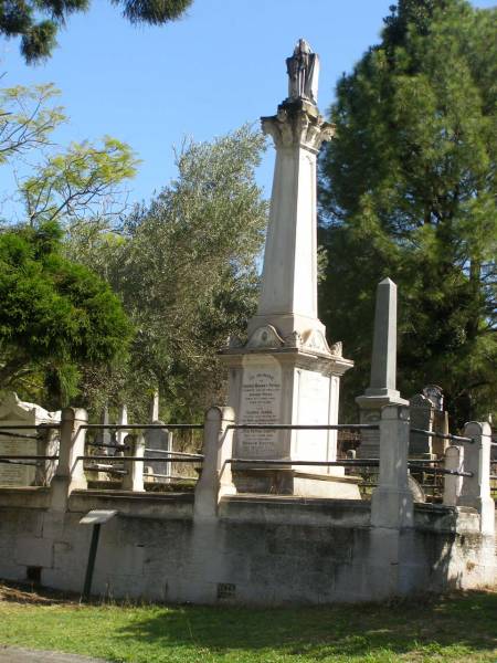 John PERTIE (senr)  | b: 16 Jan 1822  | d: 9 Dec 1892  | aged 71  |   | Also his wife  | Jane K PETRIE  | d: 16 Dec 1896  | aged 71  |   | and their son  | George (PETRIE)  | d: 14 Oct 1949  | aged 80  |   | ----  |   | George Barney PETRIE  | d: 21 Jun 1878  | aged 39  | (youngest son of the late Andrew PETRIE)  |   | Clarice Isabel COUTS  | b: 31 Mar 1886  | d: 18 Aug 1887  | (second daughter of James Ross and Isabella Coutts)  |   | John Petrie COUTTS  | d: 21 Jun 1955  |   | his brother  | Donald COUTTS  | d: 30 Jun 1956  |   | James Ross COUTTS  | d: 17 Mar 1959  |   | ----  |   | Jean Petrie COUTTS  | d: 8 Aug 1966  | aged 81  |   | ----  |   | Andrew Donald PETRIE  |   | Ellen (Nell) PETRIE (ne REID)  |   | ----  |   | John PETRIE  | d: 20 Mar 1887  | aged 29  | (second son of John and Jane K PETRIE)  |   | Agnes BAYNES (nee PETRIE)  | d: 27 Aug 1887  | aged 22  | their fourth daughter  | (wife of George BAYNES)  |   | James PETRIE  | d: 16 Jul 1905  | aged 44  | third son  | (husband of Annie PETRIE)  |   | children of above James and Annie PETRIE  | Agnes Florence PETRIE  | d: 25 Nov 1914 aged 28  |   | James Bertram PETRIE  | d: 29 Jul 1914 aged 27  |   | Myfanwy Ann PETRIE  | d: 17 Dec 1895, aged 14 months  |   | -----  |   | Andrew PETRIE  | d: 21 Jun 1896, aged 71  |   | James Ross COUTTS  | d: 19 Jul 1911, aged 61  | (husband of Isabella Coutts)  |   | Amelia COUTTS  | d: 22 Jan 1900, aged 5  | (their fifth daughter)  |   | Hilda Ross COUTTS  | d: 13 Sep-1920, aged 31  | (their third daughter)  |   | Isabella COUTTS  | d: 17 Mar 1932  |   | Brisbane General Cemetery (Toowong)  |   | 