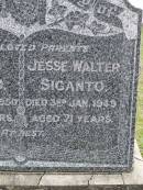 
Sarah SIGANTO,
died 16 May 1950 aged 67 years;
Jesse Walter SIGANTO,
died 3 Jan 1949 aged 71 years;
parents;
Upper Coomera cemetery, City of Gold Coast
