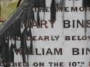 
Mary BINSTEAD,
wife of William BINSTEAD,
died 10 Nov 1894 aged 66 years;
William BINSTEAD,
died 23 July 1903 aged 82 years;
Upper Coomera cemetery, City of Gold Coast
