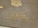 
G.K. BIGNELL,
died 4 Nov 1993 aged 83 years;
Upper Coomera cemetery, City of Gold Coast
