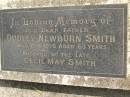 
Dudley Newburn SMITH,
father,
died 17-6-1976 aged 63 years,
husband of late Cecil May SMITH;
Upper Coomera cemetery, City of Gold Coast
