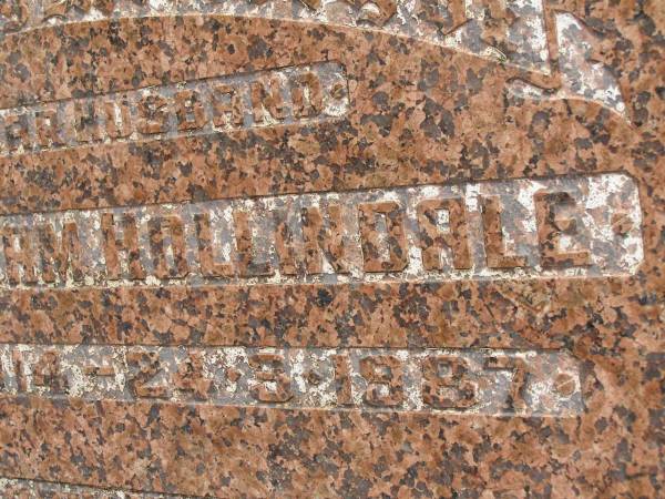 Roy William HOLLINDALE,  | husband,  | 18-1-1914 - 24-3-1987;  | Upper Coomera cemetery, City of Gold Coast  | 
