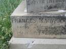 
Frances Mary COOPER,
born 12 Sept 18?4,
died 19 July 1908;
Warra cemetery, Wambo Shire
