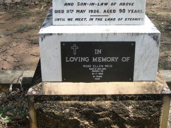 Sarah Ann BATTEN  | 22 Mar 1900, age d54  | (husband) George (BATTEN)  | 3 Sep 1925, aged 80  | John (husband of) Rose Ellen JONES  | 11 May 1926 aged 90  | (son-in-law)  |   | Rose Ellen REID  | (widow of John JONES)  | 16 Jul 1955, aged 81  |   | Wivenhoe Pocket General Cemetery  |   | 