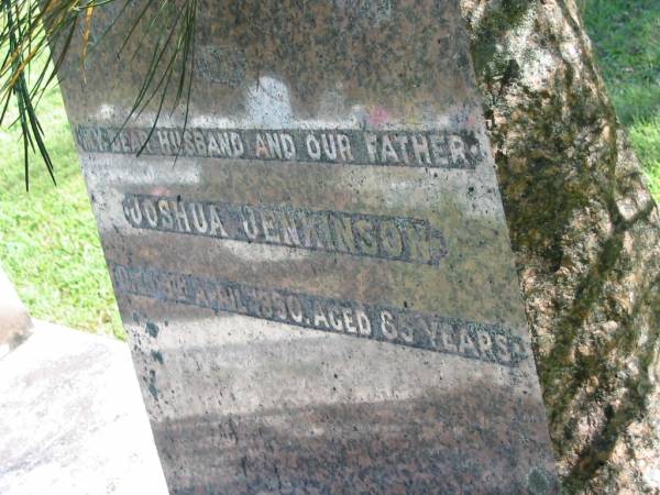 Joshua JENKINSON, husband father,  | died 5 April 1950 aged 85 years;  | Woodford Cemetery, Caboolture  | 