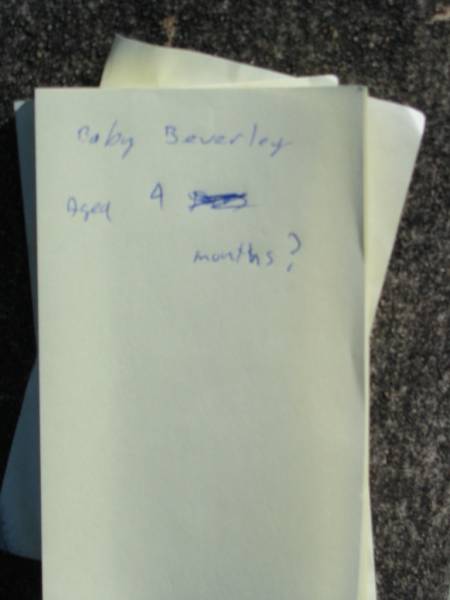 Beverley, baby,  | aged 4 months;  | Woodford Cemetery, Caboolture  | 