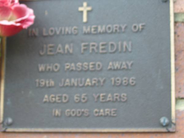 Jean FREDIN,  | died 19 Jan 1986 aged 65 years;  | Woodford Cemetery, Caboolture  | 