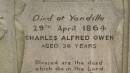 Charles Alfred OWEN
d: 29 Apr 1864 aged 36 at Yandilla
Yandilla All Saints Anglican Church with Cemetery