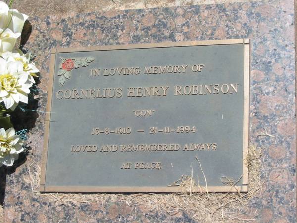 Cornelius Henry (Con) ROBINSON,  | 13-8-1910 - 21-11-1994;  | Yarraman cemetery, Toowoomba Regional Council  | 