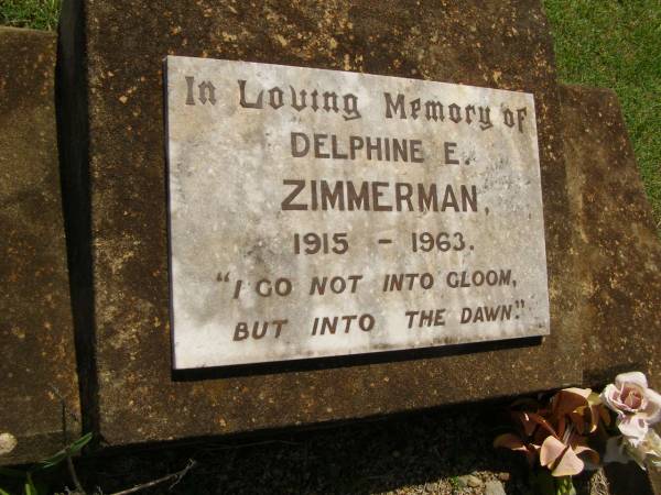 Delphine E. ZIMMERMAN,  | 1915 - 1963;  | Yarraman cemetery, Toowoomba Regional Council  | 
